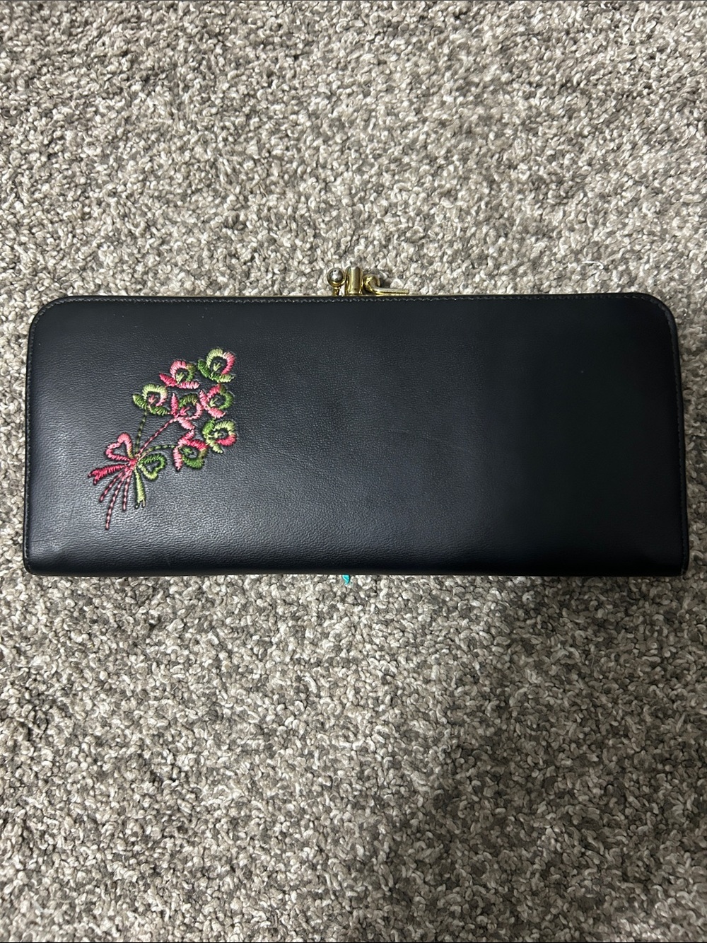 Black Floral Embroidered Clasp Wallet - Women Bags